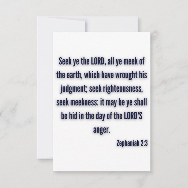 Tarjeta Zephaniah 2:3 KJV Biblia Verse Flat Greet (Anverso)