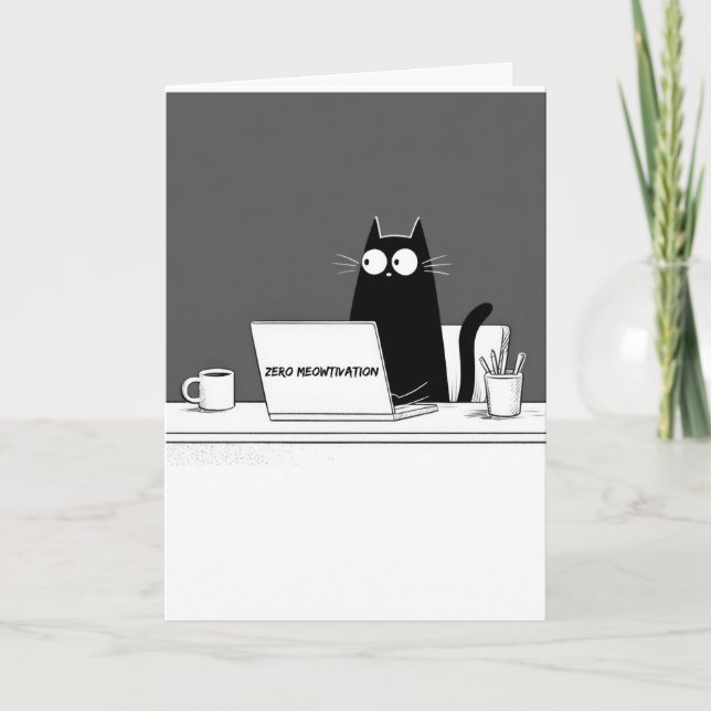 Tarjeta Zero Meowtivation Cat – Funny Lazy Work Cartoon (Anverso)