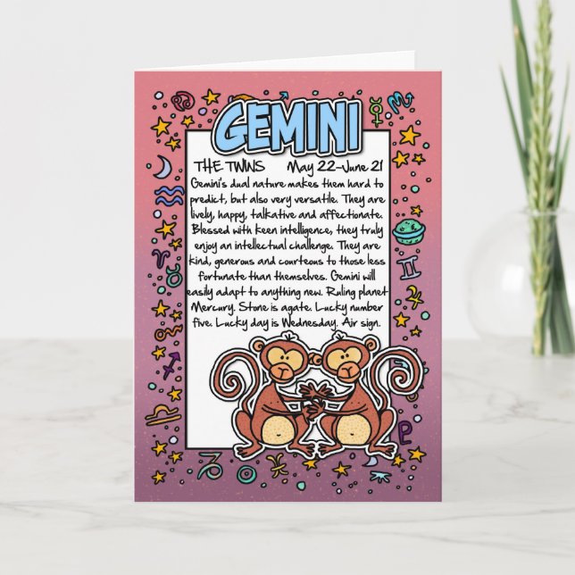Tarjeta Zodiac - Datos divertidos de Géminis (Anverso)