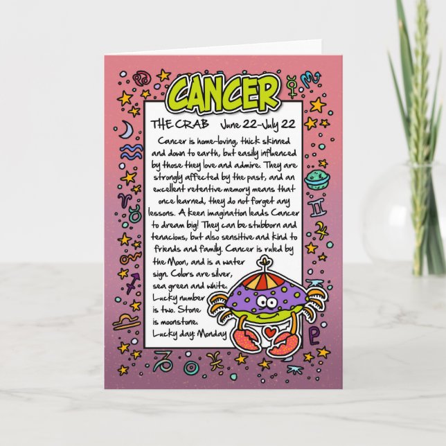 Tarjeta Zodiac - Datos divertidos sobre Cáncer (Anverso)
