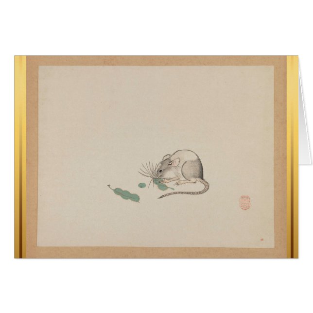 Tarjeta Zodiac de Año de Rata China para el ratón  (Anverso (Horizontal))