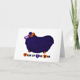 Tarjeta Zodiac de Año Nuevo Chino Purple Big Ram