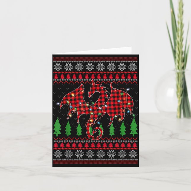 Tarjeta Zodiac Dragon Ugly Sweater Christmas Lights Dragon (Anverso)