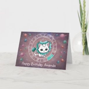 Tarjeta Zodiac Leo Cute Cat Wheel Planet Astrología