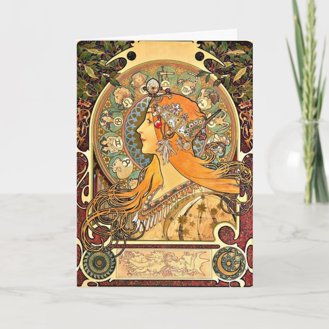 Tarjeta Zodiac, pintura Art Nouveau de Alphonse Mucha (Anverso)