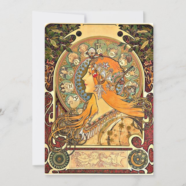 Tarjeta Zodiac, pintura Art Nouveau de Alphonse Mucha (Anverso)