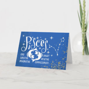 Tarjeta Zodiac Pisces Cumpleaños Con Constelación De Rótul