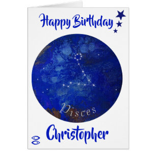 Tarjeta Zodiac Pisces, tarjeta de cumpleaños Horos