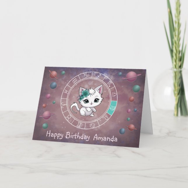 Tarjeta Zodiac Virgo Cute Cat Wheel Planet Astrología (Anverso)