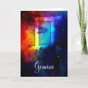 Tarjeta Zodiaco: Arcoiris Espacial Géminis
