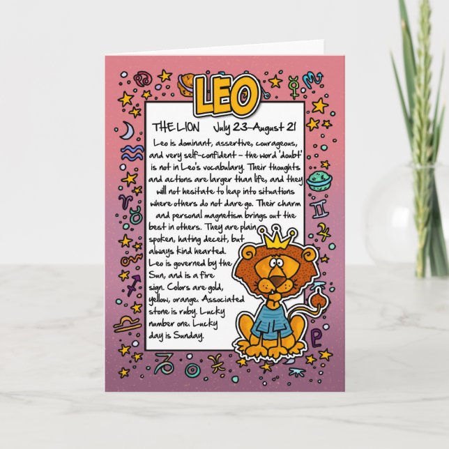 Tarjeta Zodíaco - Datos divertidos de Leo (Anverso)