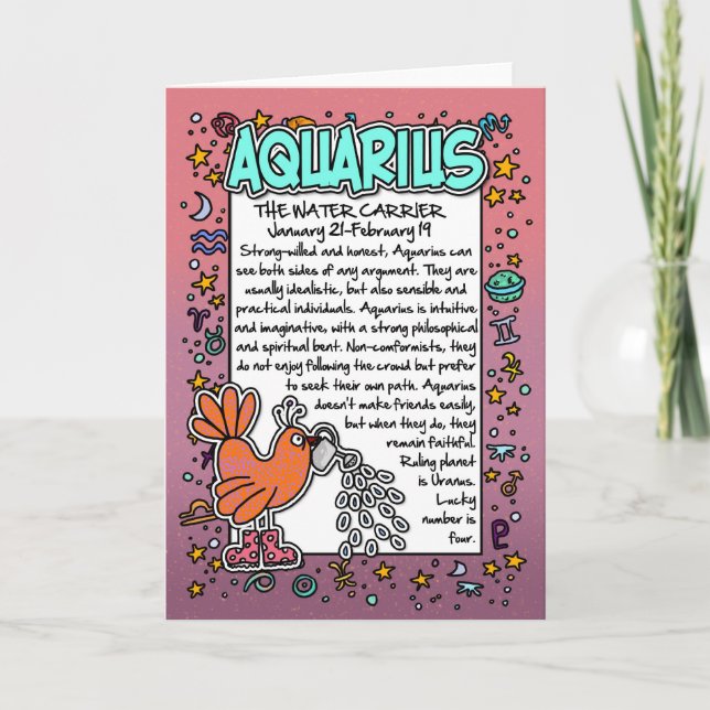 Tarjeta Zodiaco - datos divertidos del acuario (Anverso)