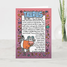 Tarjeta Zodiaco - datos divertidos del tauro