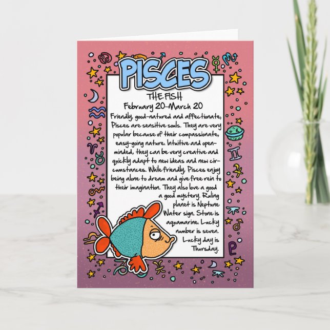 Tarjeta Zodiaco - Datos divertidos sobre Piscis (Anverso)