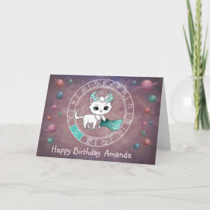 Tarjeta Zodiaco Tauro Rueda de Gato Bonito Planeta Astrolo