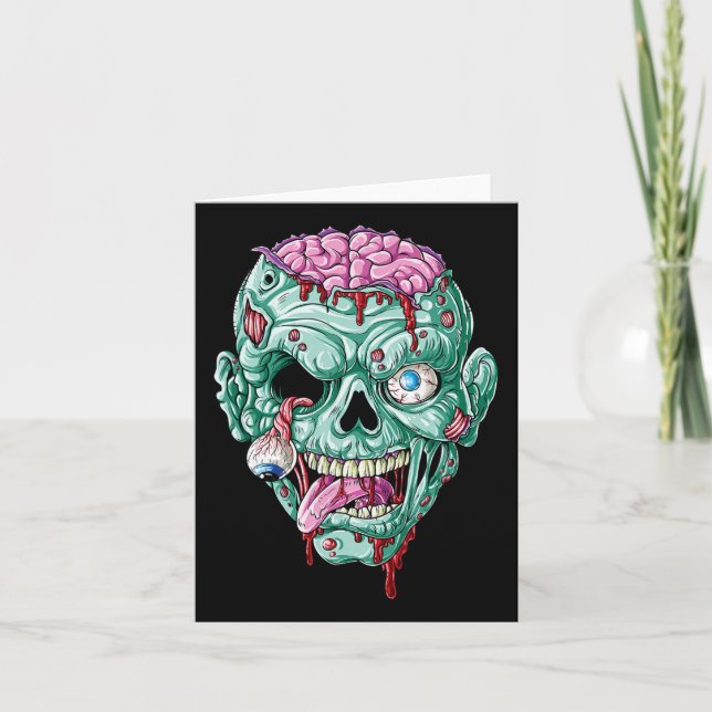 Tarjeta Zombie Face Brain Halloween Niños Hombres Mujeres  (Anverso)
