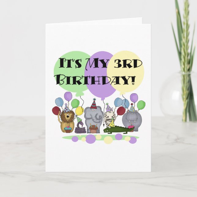 Tarjeta Zoo Animals 3er cumpleaños camisetas y regalos (Anverso)