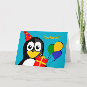 Tarjeta ¡Zorionak! Cumpleaños Greetins en vasco, pingüino