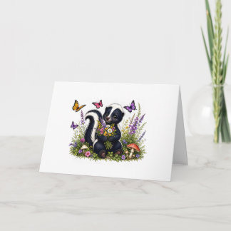 Tarjeta Zorrillo Adorable Con Flores y Mariposas