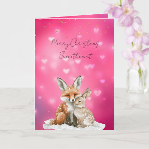 Tarjeta Zorrito de corazones rosados con destellos de San