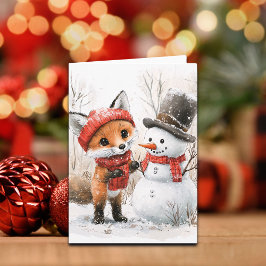 Tarjeta Zorrito y muñeco de nieve