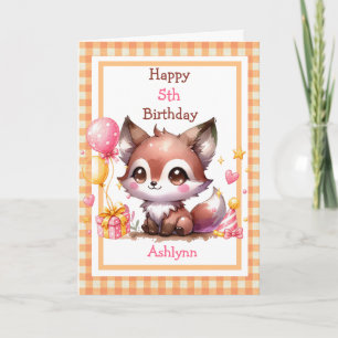 Tarjeta Zorro adorable del bosque Cumpleaños para niñas de