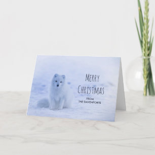 Tarjeta Zorro Ártico Adorable en la Nieve Feliz Navidad