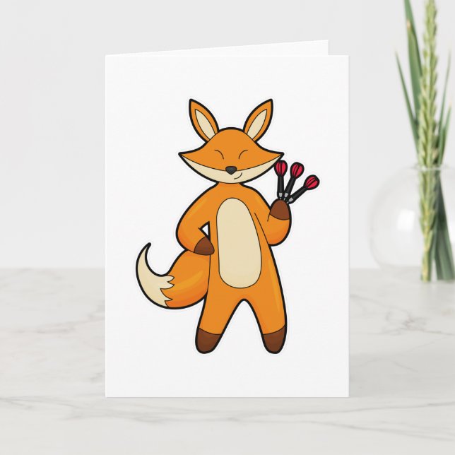 Tarjeta Zorro como jugador de dardos con dardos (Anverso)