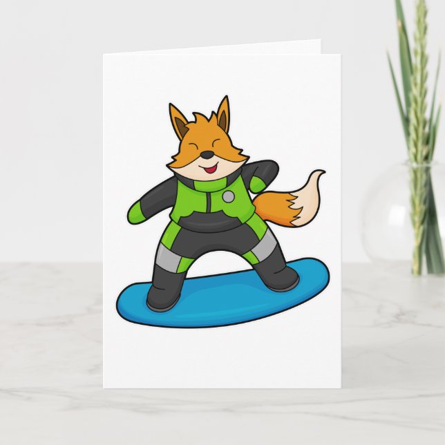 Tarjeta Zorro como snowboarder con snowboard (Anverso)