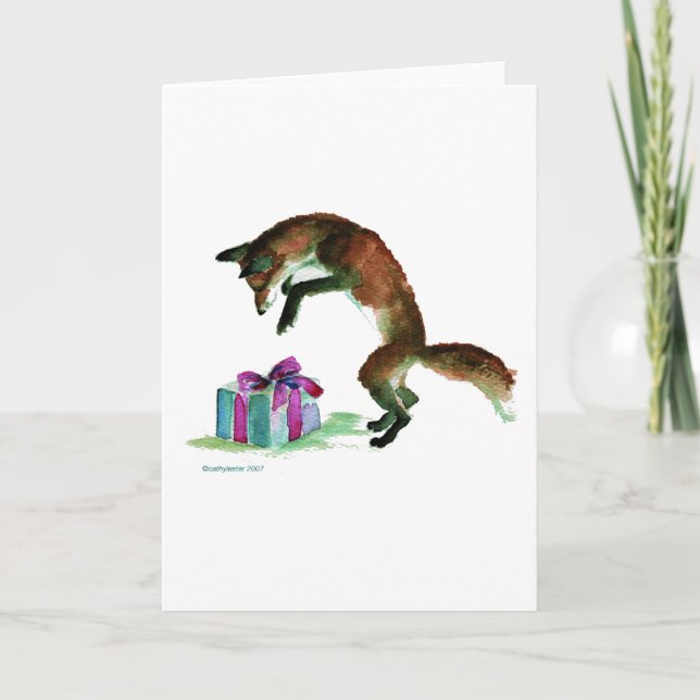 Tarjeta zorro con regalo (Anverso)