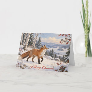 Tarjeta Zorro de invierno pacífico y carboneros bosque nav
