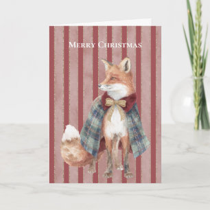 Tarjeta Zorro de rayas rojas de Navidad