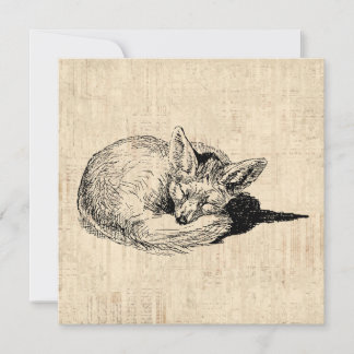 Tarjeta Zorro dormido Animales de época ilustrados Art Cut