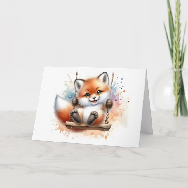 Tarjeta Zorro dulce sobre una acuarela en blanco (Anverso)