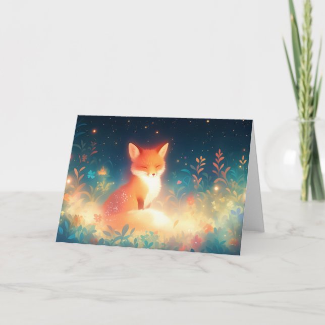 Tarjeta Zorro en un Campo de Flores Nocturnas (Anverso)