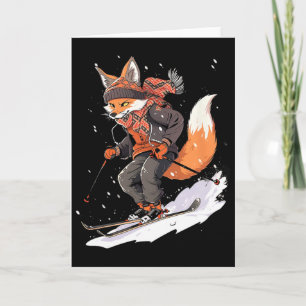 Tarjeta Zorro Esquiador De Esquí De Invierno Nieve 