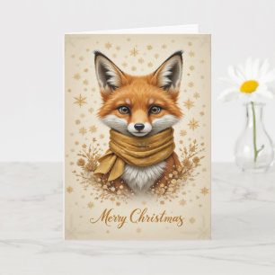 Tarjeta Zorro festivo sonriente oro brillo Navidad
