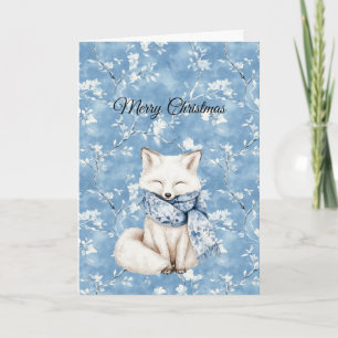 Tarjeta Zorro Floral Azul Navidad