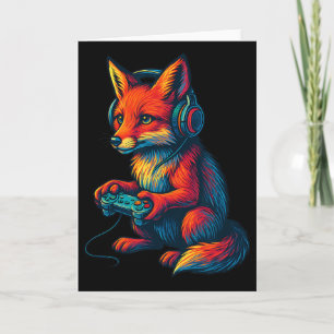 Tarjeta Zorro jugando con auriculares Videojuegos divertid