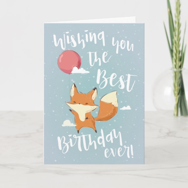 Tarjeta Zorro Lindo con Globo Feliz Cumpleaños (Anverso)