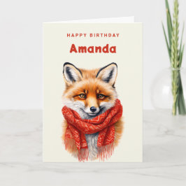 Tarjeta Zorro lindo con una bufanda roja Imagen de cumplea