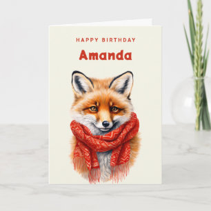 Tarjeta Zorro lindo con una bufanda roja Imagen de cumplea