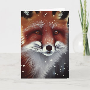 Tarjeta Zorro Rojo Esponjoso Hermoso en Navidad Nieve