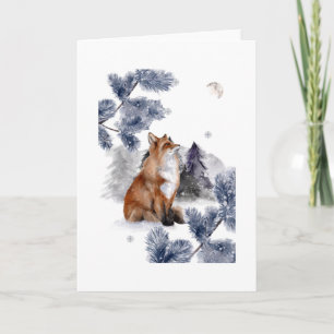 Tarjeta Zorro ve la luna en invierno