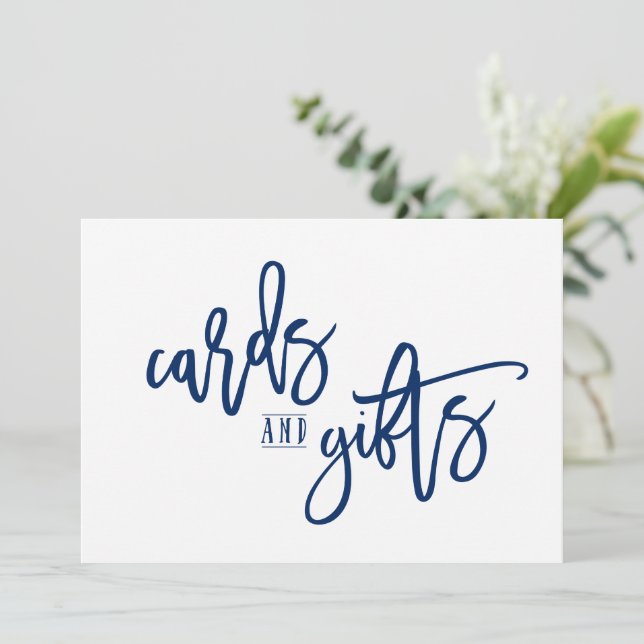 Tarjetas 5X7 y regalos Sign-Brush Script (Azul Mar (Anverso de pie)