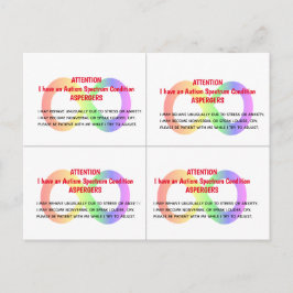 Tarjetas ALERTA DE AUTISMO DE personalizable x 4 p