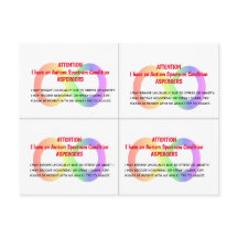 Tarjetas ALERTA DE AUTISMO DE personalizable x 4 p