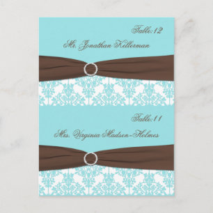 Tarjetas Aqua Blue, Brown, White Damask Place