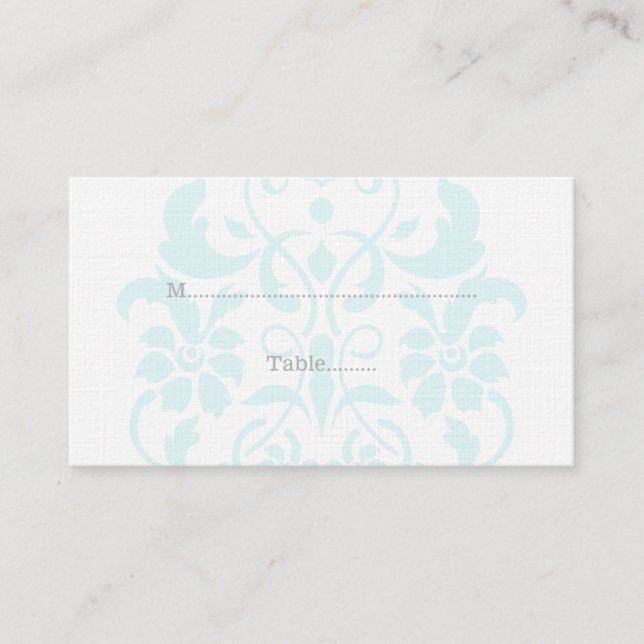 Tarjetas Aqua Subtle Damask Wedding Place (Anverso)