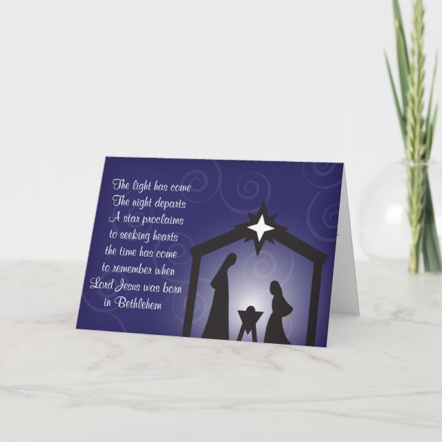 Tarjetas azules de la natividad del navidad de la (Anverso)